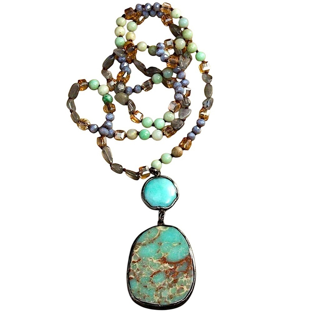 Vintage Style Bohemian Stone Necklace With Large Emperor Stone Pendant